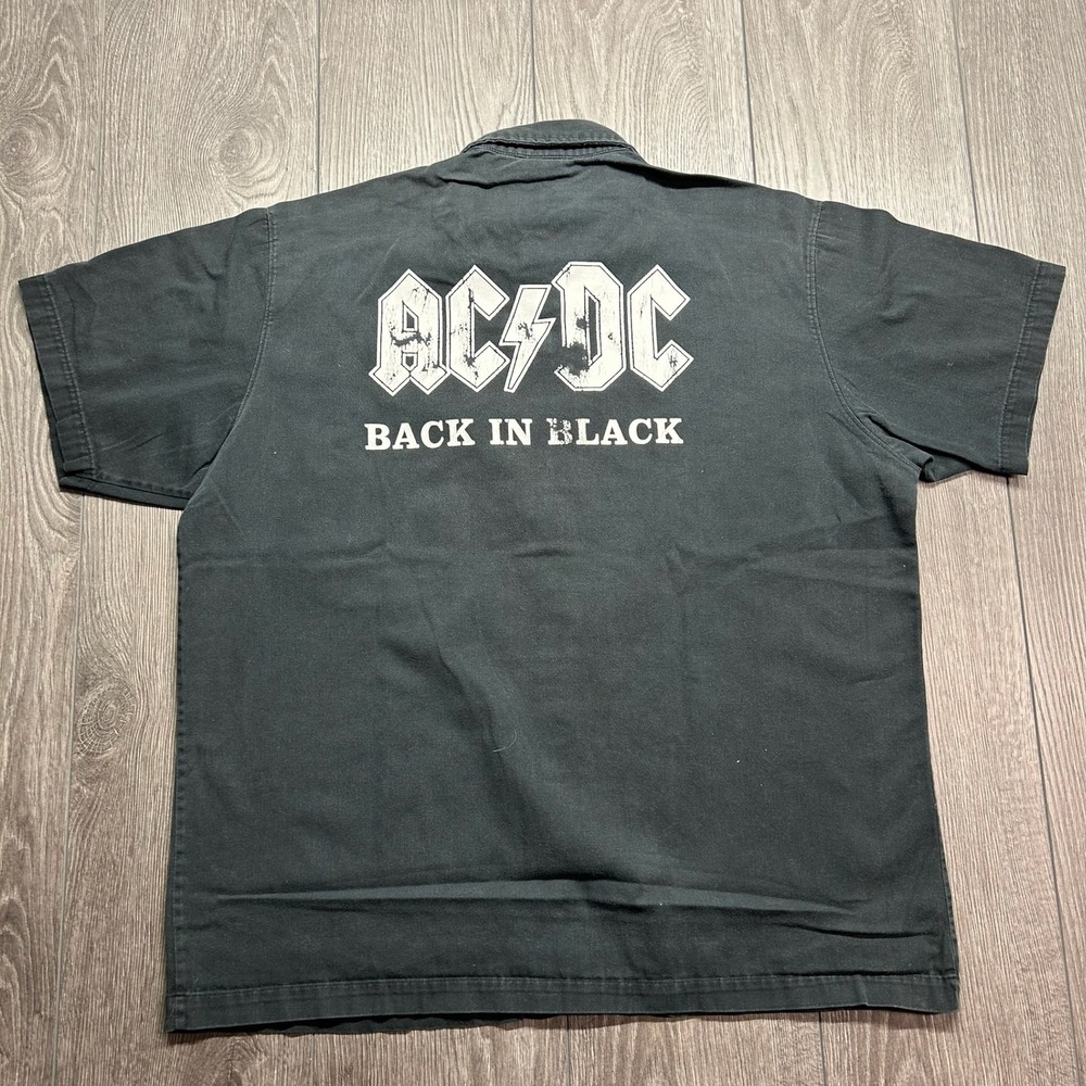 Vintage AC/DC Back in Black Snap Front Large Work Shirt Black Noise